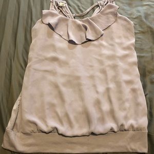 Lavender ruffle v neck tie in back tank top